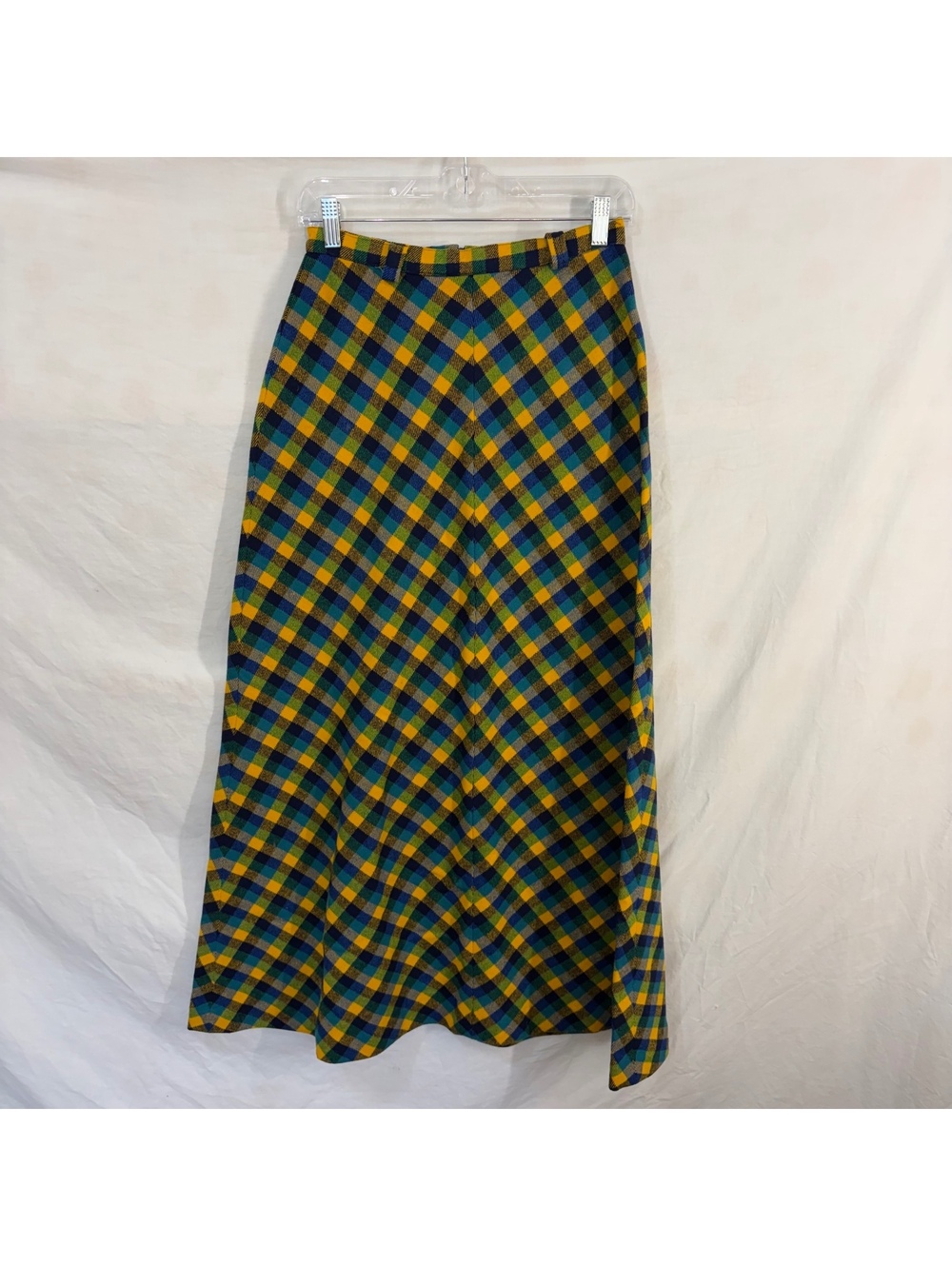 Plaid wool maxi skirt vintage 1970s
